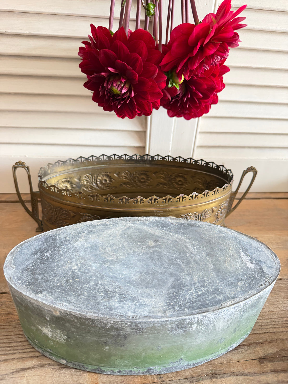 antieke jardinière, oude jardinière, jardinière met binnenbak, Franse brocante, antieke plantenbak, decoratieve jardinière, brocante interieur, antiek woonccessoire, Sofia&