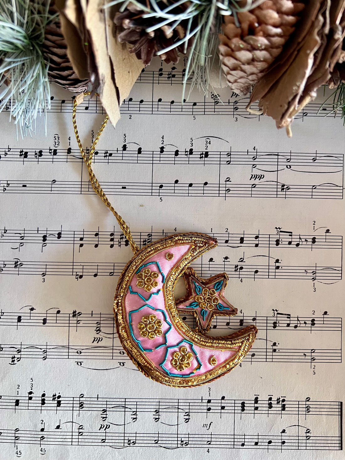 Kerstornament halve maan met ster, kerstversiering, maan, cresent moon