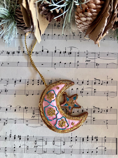 Kerstornament halve maan met ster, kerstversiering, maan, cresent moon