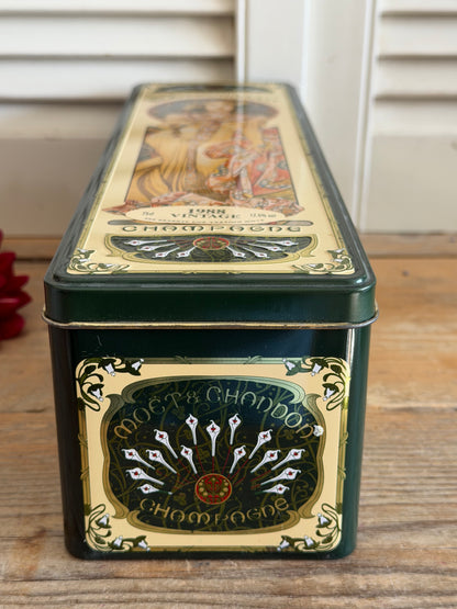 Moët &amp; Chandon blik, vintage Moët &amp; Chandon, champagne blik vintage, Moët champagne tin, Frans reclameblik, Art Nouveau blik Mucha, vintage bar decoratie, champagne verzamelobject, Moët 1988 vintage, luxe vintage blik, Sofia&