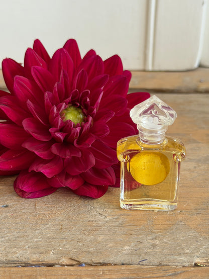 Vintage Guerlain Mitsouko eau de toilette miniatuur met hartvormige stop, Frans parfumflesje, Sofia&