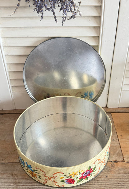 Wolfgang candy snoepblik, Wolfgang candy tin, vintage snoepblik, vintage bloemenblik, botanisch blik,decoratief vintage blik, rond bloemenblik, Sofia&