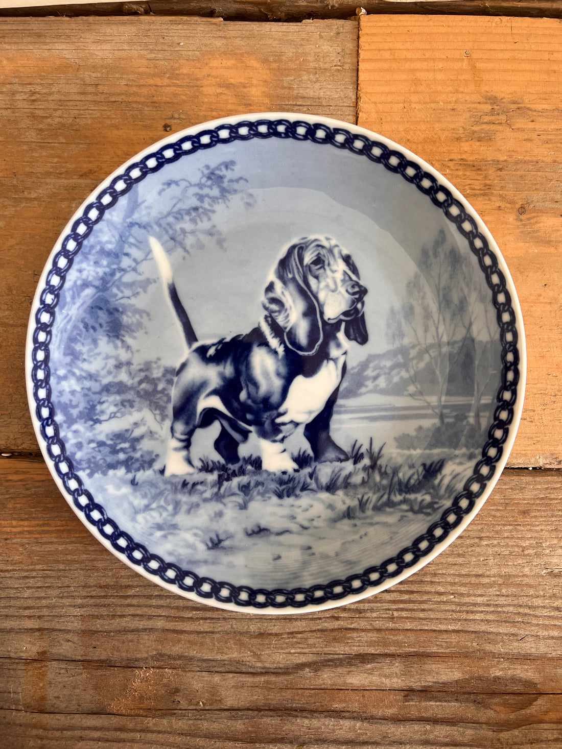 Wandbord Basset hond blauw