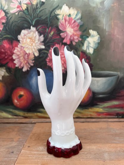 vintage sieradenhouder, ringhouder porselein, Samie Porcelaine, porseleinen hand, Victoriaans design, jaren 50 sieradenhouder, Franse vintage decoratie, sieraden organizer vintage