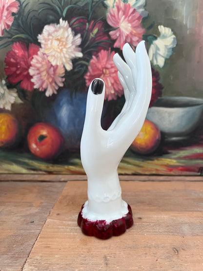 vintage sieradenhouder, ringhouder porselein, Samie Porcelaine, porseleinen hand, Victoriaans design, jaren 50 sieradenhouder, Franse vintage decoratie, sieraden organizer vintage