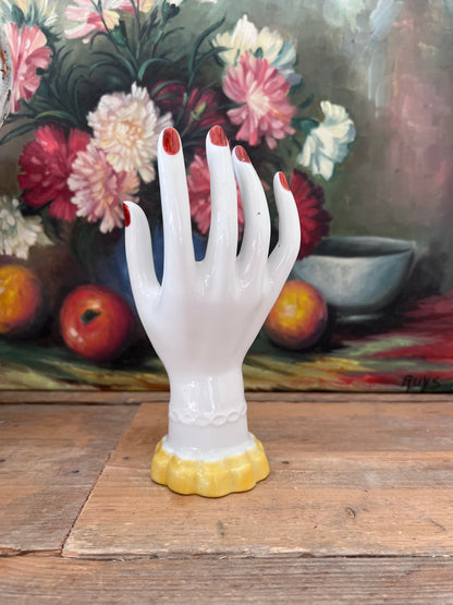 vintage sieradenhouder, ringhouder porselein, Samie Porcelaine, porseleinen hand, Victoriaans design, jaren 50 sieradenhouder, Franse vintage decoratie, sieraden organizer vintage