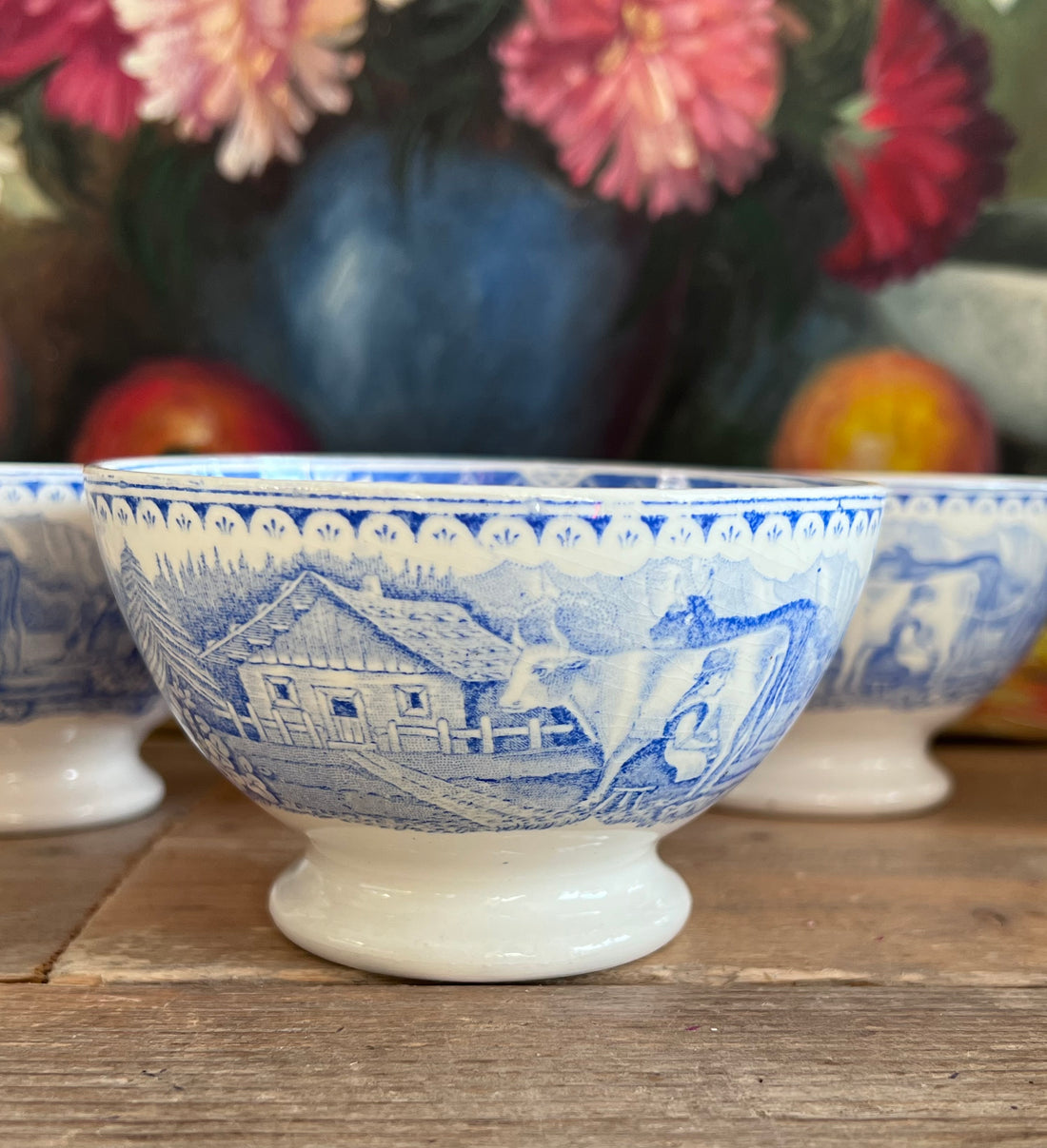 antieke spoelkom aardewerk, Société Céramique spoelkom, laitière blauwe vingerkom, vintage aardewerk kom, antiek keramiek, Franse keramiek spoelkom, decoratieve spoelkom, antiek servies Société Céramique.