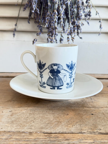 Vintage servies Nederlandse klederdrachten, Seltmann Weiden Bavaria servies Leeuwenzegel, Leeuwenzegel servies, vintage kop en schotels Nederlandse klederdrachten, blauw wit servies, Sofia&