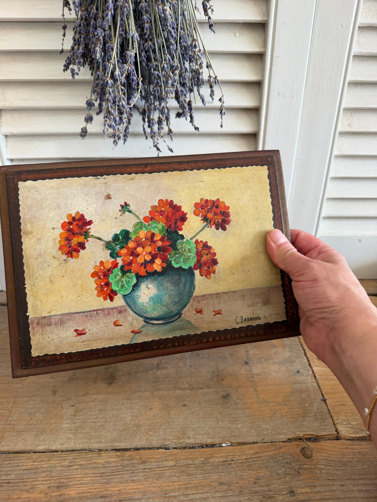 vintage bloemstilleven, vintage schilderij bloemen, schilderij geraniums,gallery wall vintage, vintage wanddecoratie, Sofia&