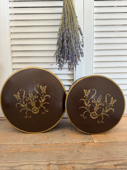 Vintage metalen opbergdozen, handbeschilderde opbergdoos, vintage blik met deksel, bruine mealen opbergdozen, decoratieve opbergdoos, Sofia&