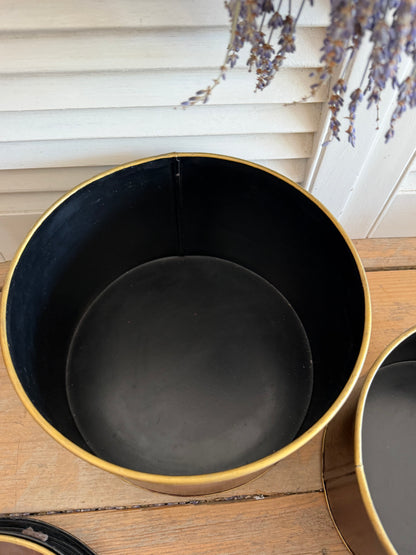 Vintage metalen opbergdozen, handbeschilderde opbergdoos, vintage blik met deksel, bruine mealen opbergdozen, decoratieve opbergdoos, Sofia&