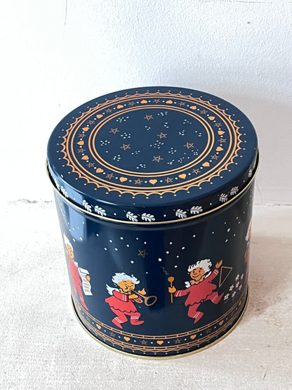 Koekblik Karen Volf, kerstblik, blik, winterblik, gersteblik, kerstengelen, Vintage kerstblik Karen Volf
