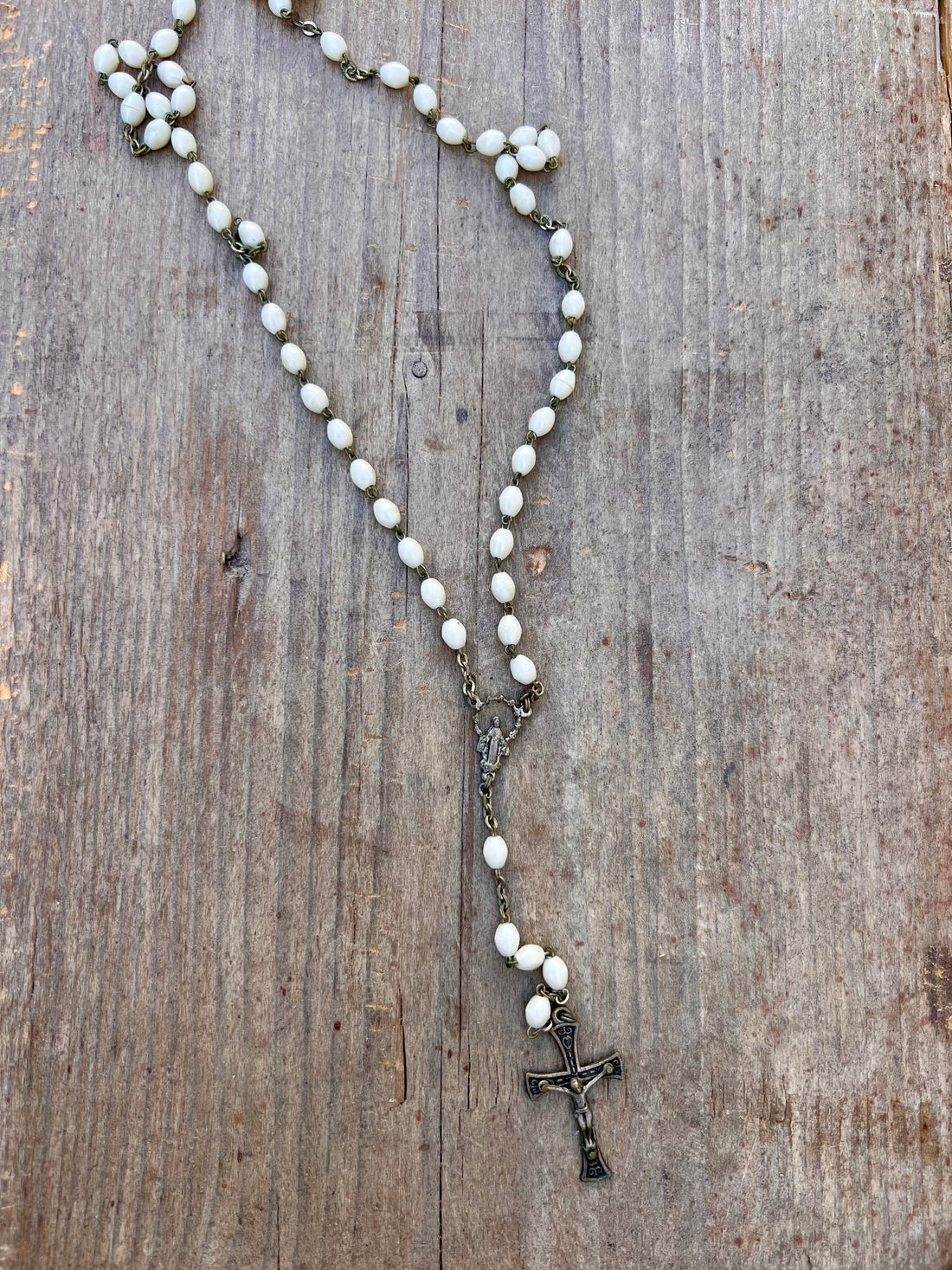 Lourdes rosary white