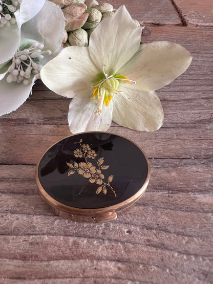 Donkerblauw pillendoosjemet bloemetjes, pillendoosje, ovaal pillendoosje,vintage pillendoosje