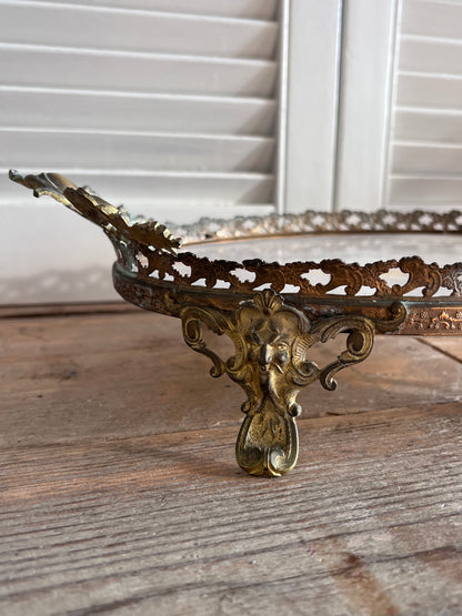 Antiek dienblad met marmer. Vintage dienblad. Schaal met marmer.