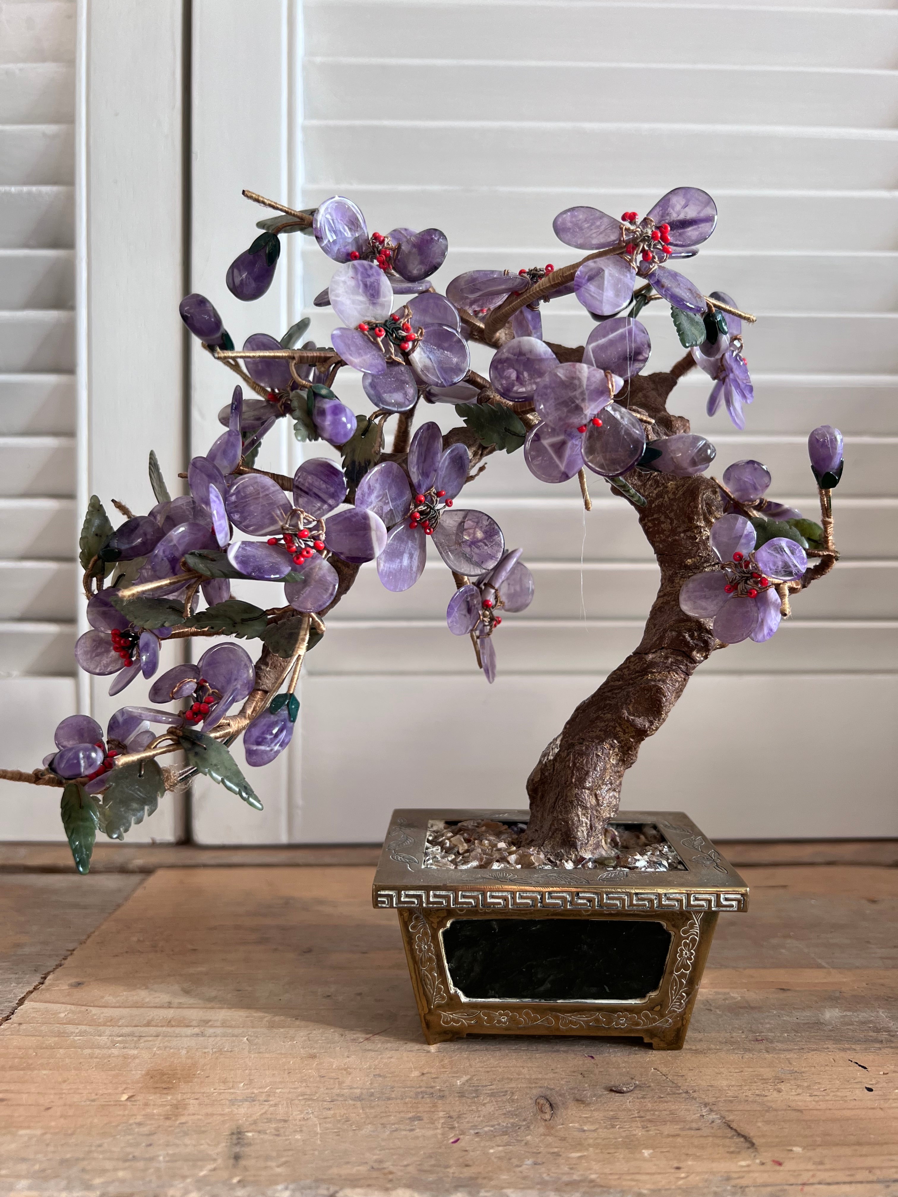 Edelsteen boom amethist met jade, vintage edelsteen boom met amethist, edelsteen boom, 
