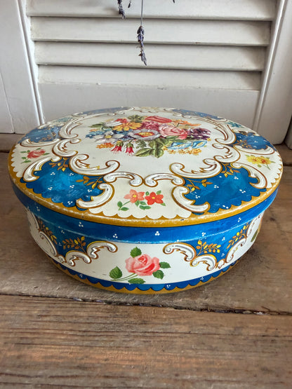 Huntely and Palmers koektrommel, Vintage engels blik, vintage bloemenblik, oude koektrommel, Huntley and Palmers biscuits, jaren 60 blik, Sofia&