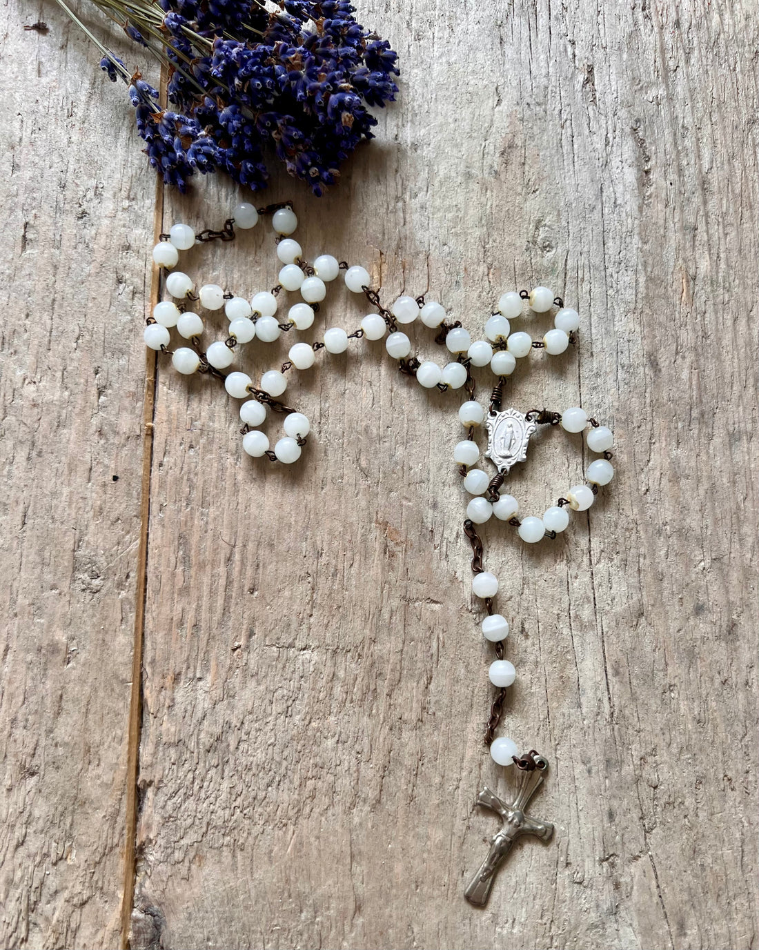 White Rosary Mary of Lourdes