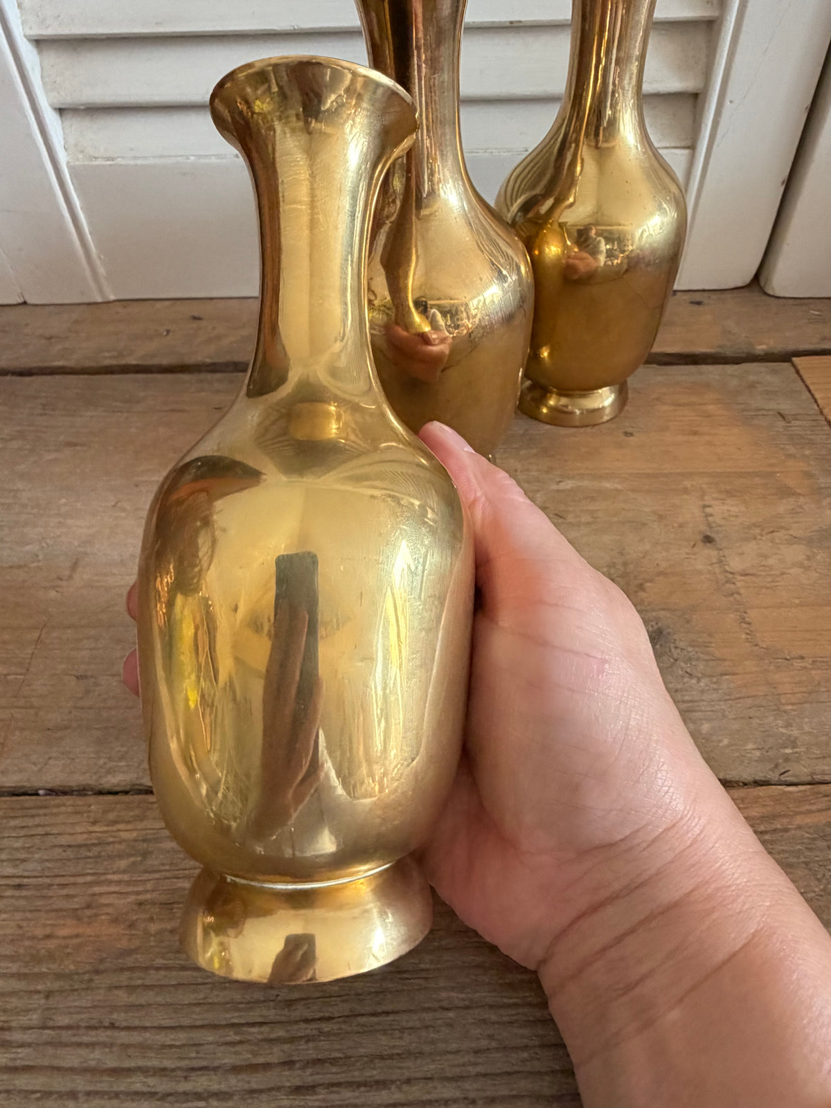vintage messing vaasje, messing bloemenvaas, klein messing vaasje, brocante messing, vintage woonaccessoires, messing decoratie, vaasje voor droogbloemen, landelijke woondecoratie, Sofia&