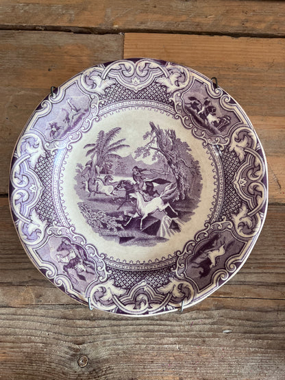 antiek bord Petrus Regout, aardewerk bord antiek, Petrus Regout bord Lasso decor, antiek paars bord Mulberry, vintage Petrus Regout servies, 19e eeuw aardewerk bord, decoratief antiek bord