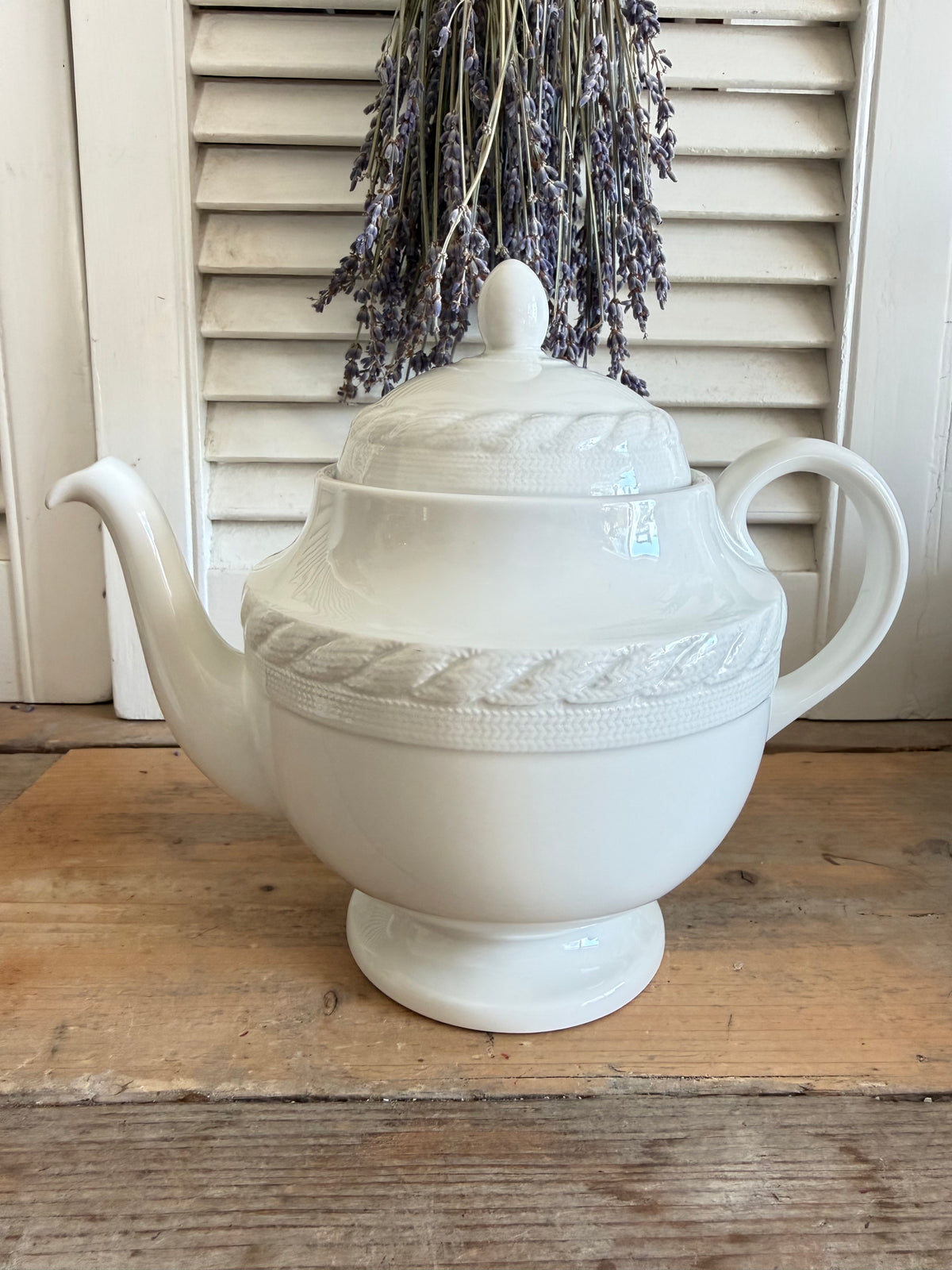 Wedgwood Ralph Lauren, Clearwater theepot, vintage Ralph Lauren Home, Wedgwood bone china, Engelse porseleinen theepot, designer servies, vintage theepot, Sofia&