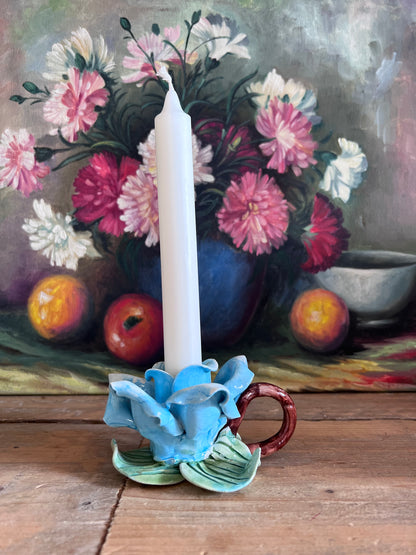 Blauwe roos kandelaar - Capodimonte Bassano