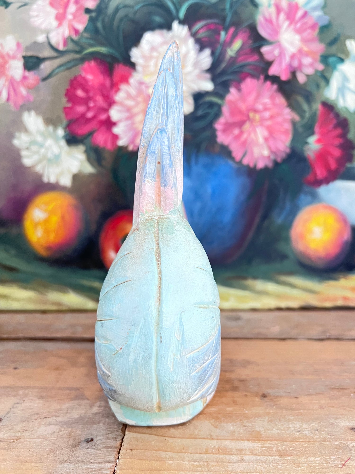 Houten haan in pastelkleuren, jaren 90 houtsnijwerk haan