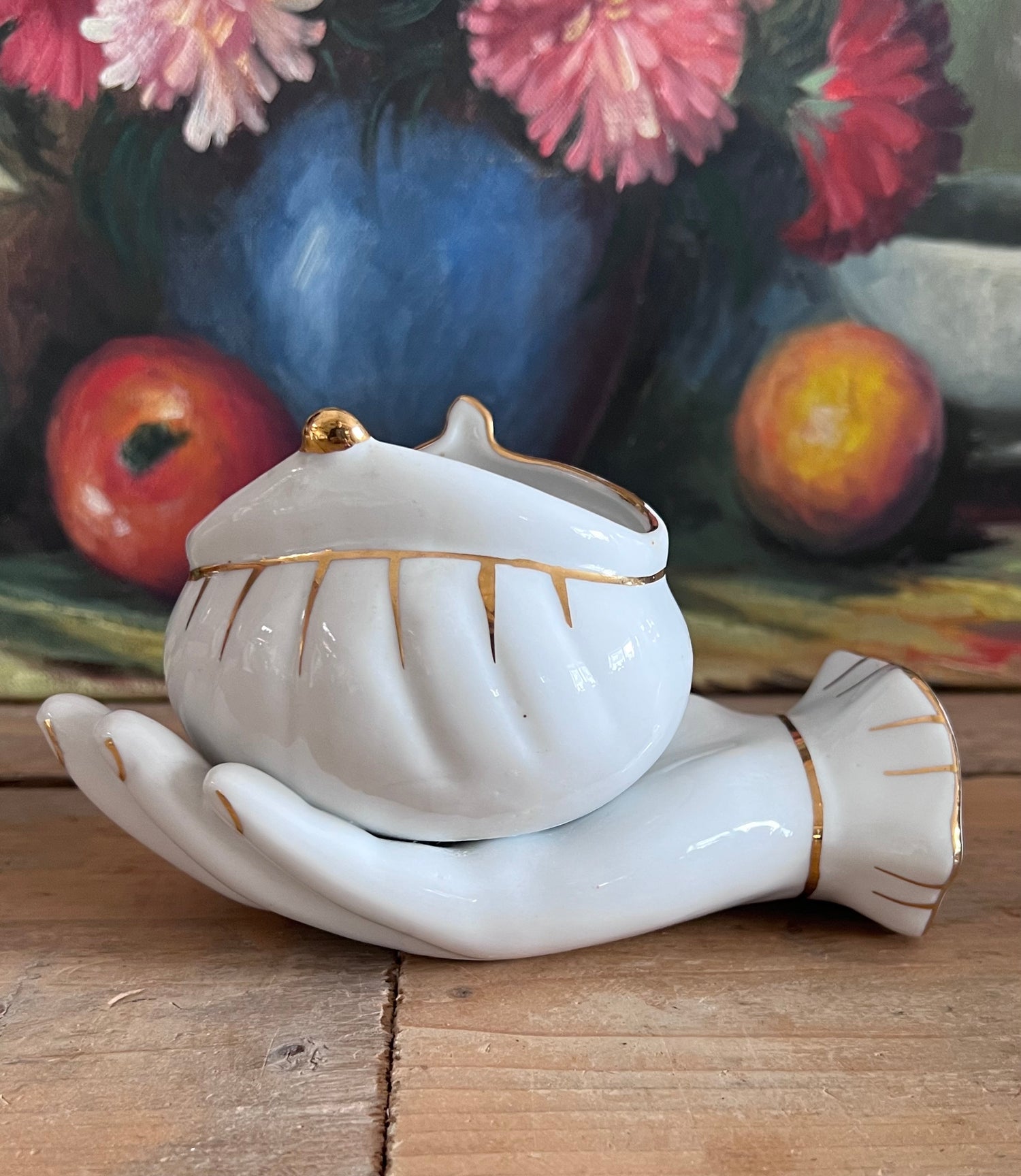 jaren 70 vide poche, porseleinen vide poche, vintage vide poche hand, decoratief opbergdoosje, handvormige vide poche, vintage porselein.