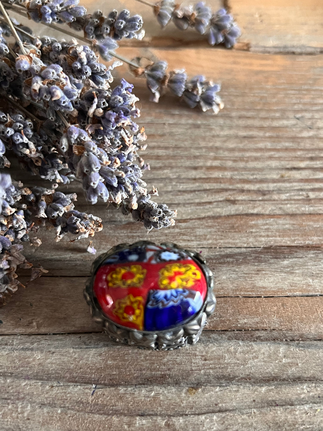 Oval millefiori pill box