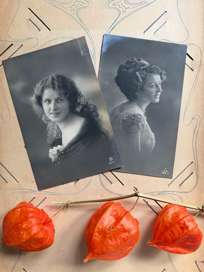 oude fotokaarten, damesportretten, antieke ansichtkaarten, oude portretfoto&
