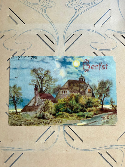Antieke ansichtkaart herfst, oude postkaart, brocante kaarten, ansichtkaart1900, oude herfstkaart, Oegstgeest, Sofia&
