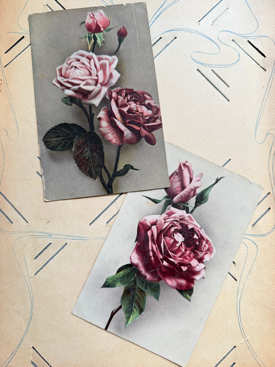 Antieke ansichtkaarten met rozen, rozenkaarten, postkaarten, chromolithografie kaarten, Sofia&