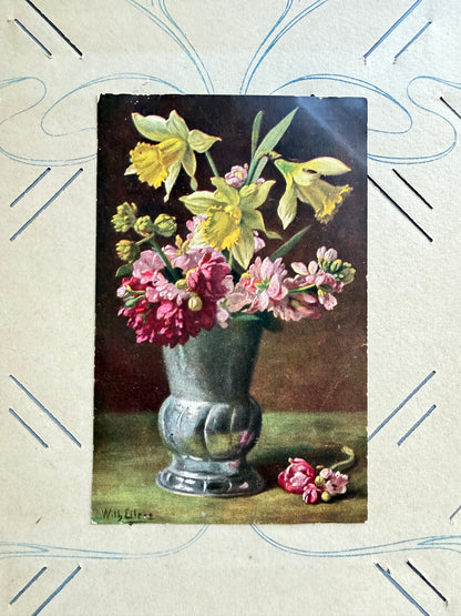 Antieke bloemenkaart, oude ansichtkaart bloemen, Wilhelm Eilers, vintage bloemenkaart, Duitse ansichtkaart, bloemenstilleven, romantische brocante, oude kaarten verzamelen, Sofia&