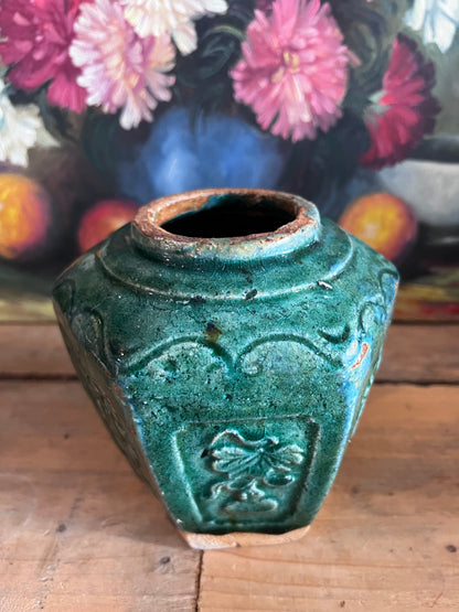 antieke Chinese gemberpot, Shiwan keramiek, authentieke Shiwan gemberpot, Chinese keramiek antiek, traditionele Chinese gemberpot, Shiwan pottery, antiek Aziatisch keramiek, vintage Chinese gemberpot, handgemaakte Shiwan pot, historische Chinese keramiek.