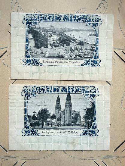 antieke ansichtkaarten Rotterdam, Koninginnenkerk Rotterdam, Maasstation Rotterdam, historische postkaarten, Jugendstil ansichtkaarten, Art Nouveau postkaarten, Delftsblauw, antieke topografische kaarten, Rotterdam 1908, Sofia&