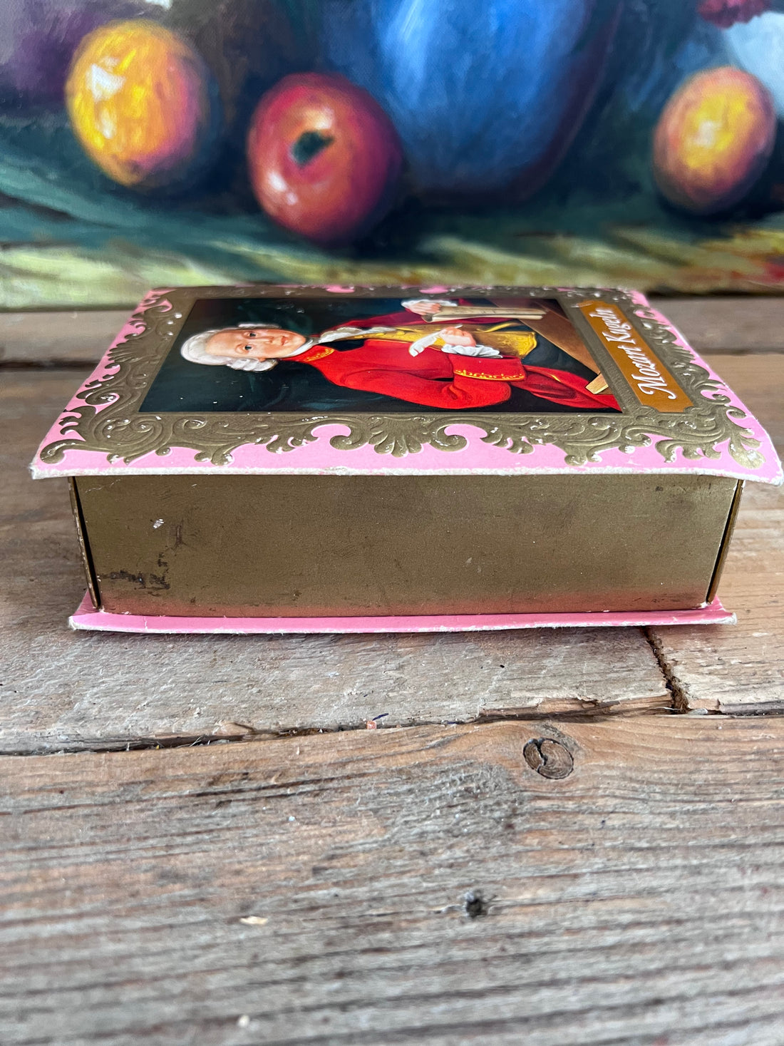 papieren doosje Mozart Kügeln, vintage opbergdoosje, retro doosje 1978, Mozart memorabilia doosje, nostalgisch opbergdoos, decoratief doosje, leuk opbergdoosje, klein opbergdoosje papier, vintage geschenkdoosje, uniek opbergaccessoire.