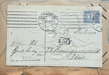 Antieke felicitatiekaart, Hartelijke gelukwensch, oude ansichtkaart, antieke wenskaart,vintage postkaart kinderen, papieren erfgoed, emphera, Sofia&