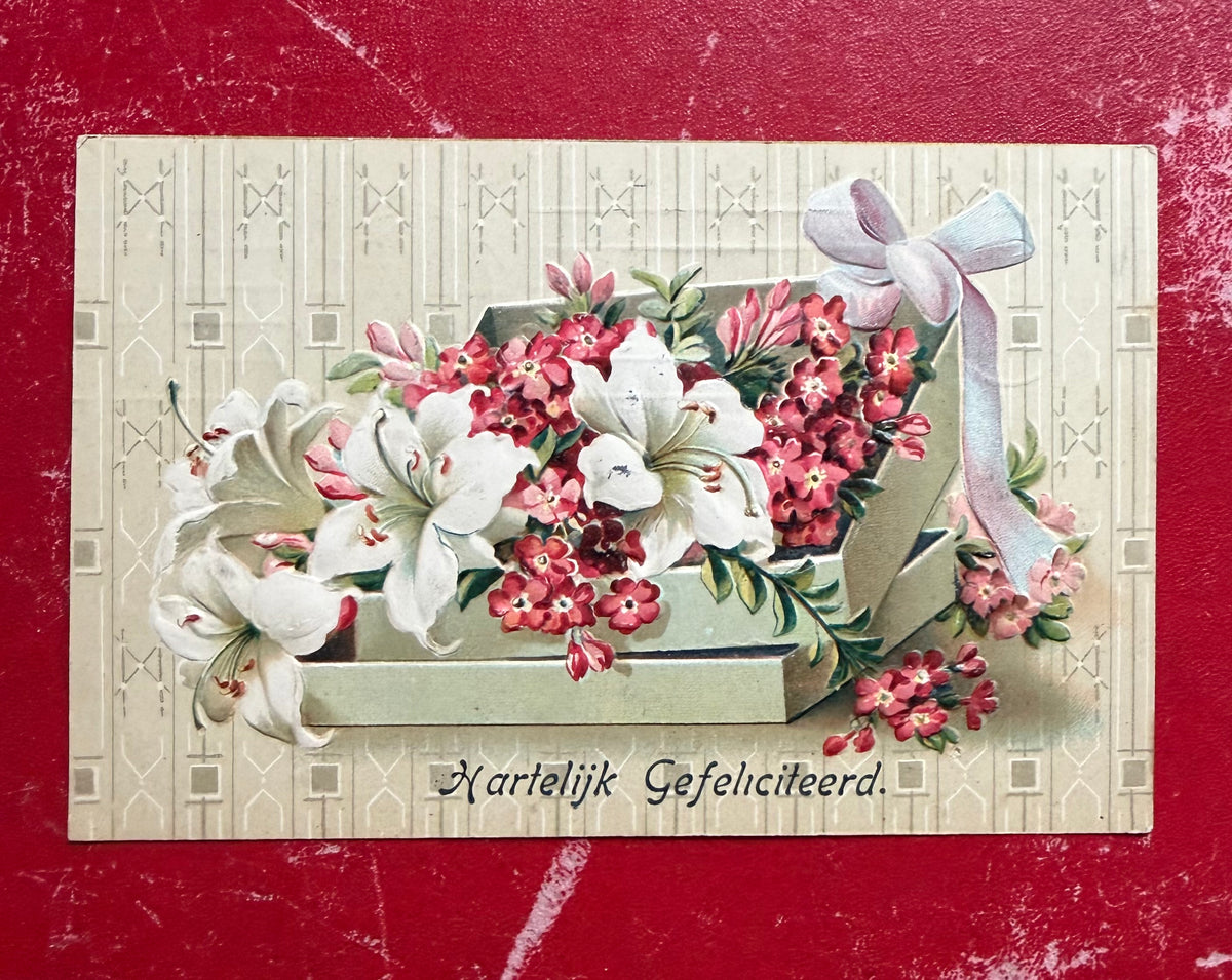Antieke ansichtkaart 1911, oude felicitatiekaart, antieke bloemenkaart, oude prentbriefkaart,vintage emphemera, papieren antiek, oude Nedelandse ansichtkaart, Sofia&