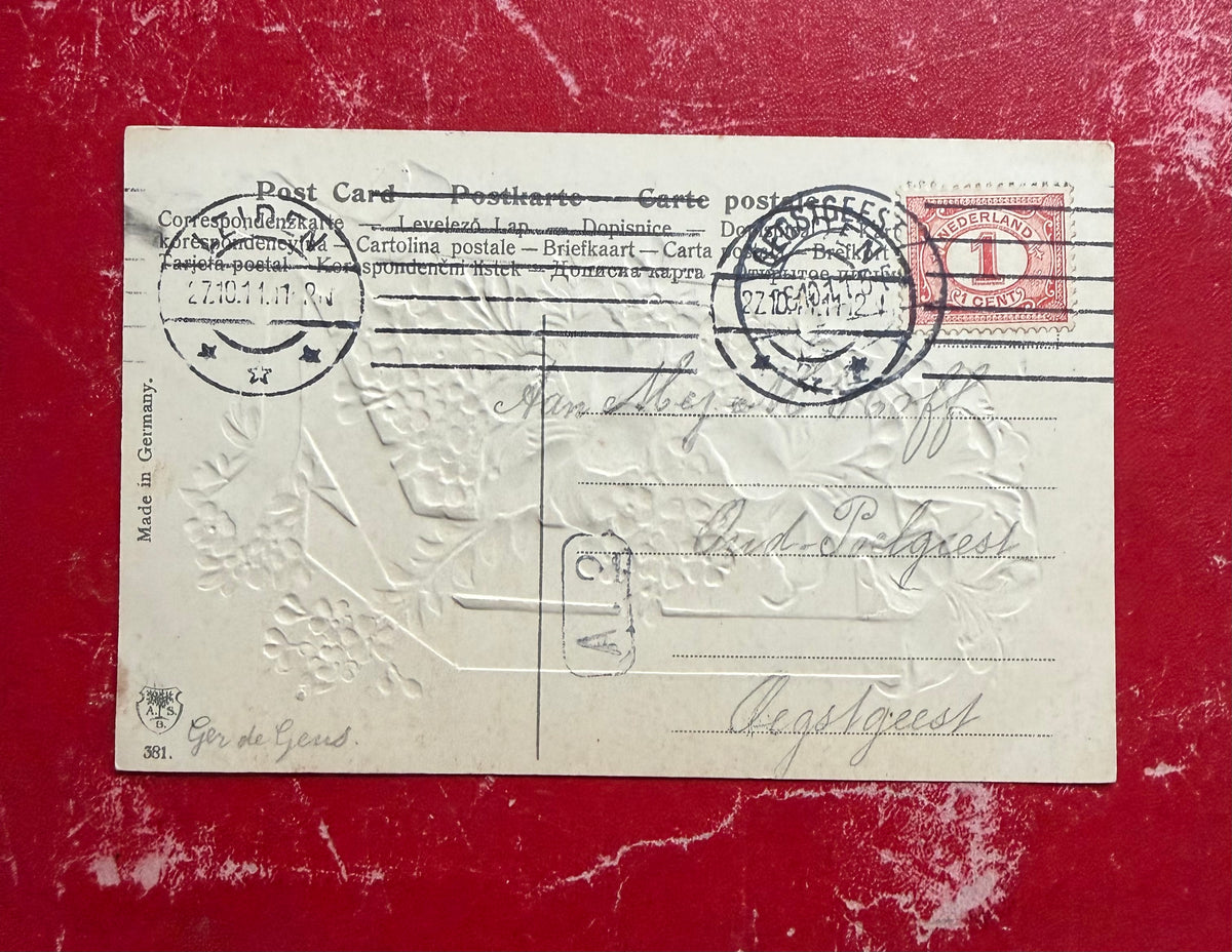 Antieke ansichtkaart 1911, oude felicitatiekaart, antieke bloemenkaart, oude prentbriefkaart,vintage emphemera, papieren antiek, oude Nedelandse ansichtkaart, Sofia&