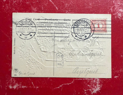 Antieke ansichtkaart 1911, oude felicitatiekaart, antieke bloemenkaart, oude prentbriefkaart,vintage emphemera, papieren antiek, oude Nedelandse ansichtkaart, Sofia&