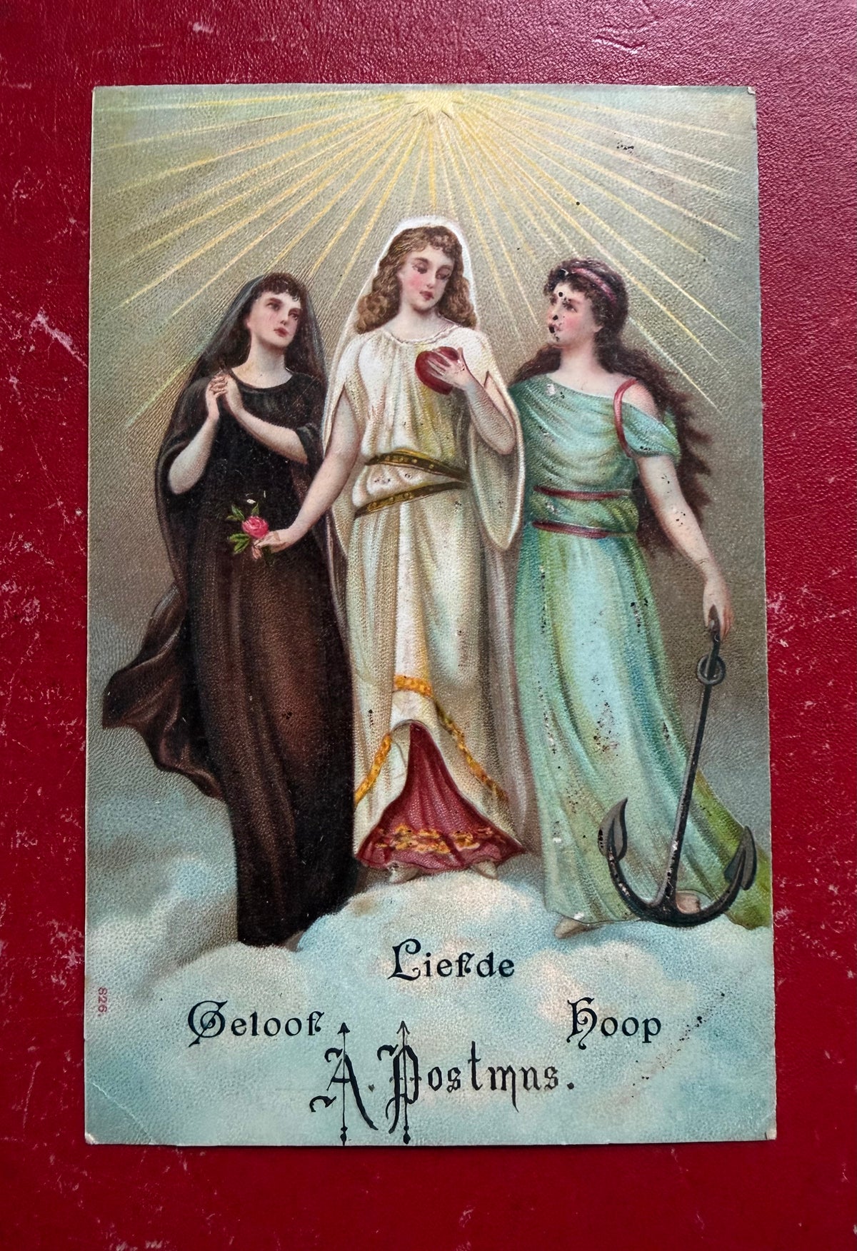 antieke religieuze ansichtkaart, hoop geloof liefde kaart, religieuze ephemera, oude katholieke ansichtkaart, Sofia&