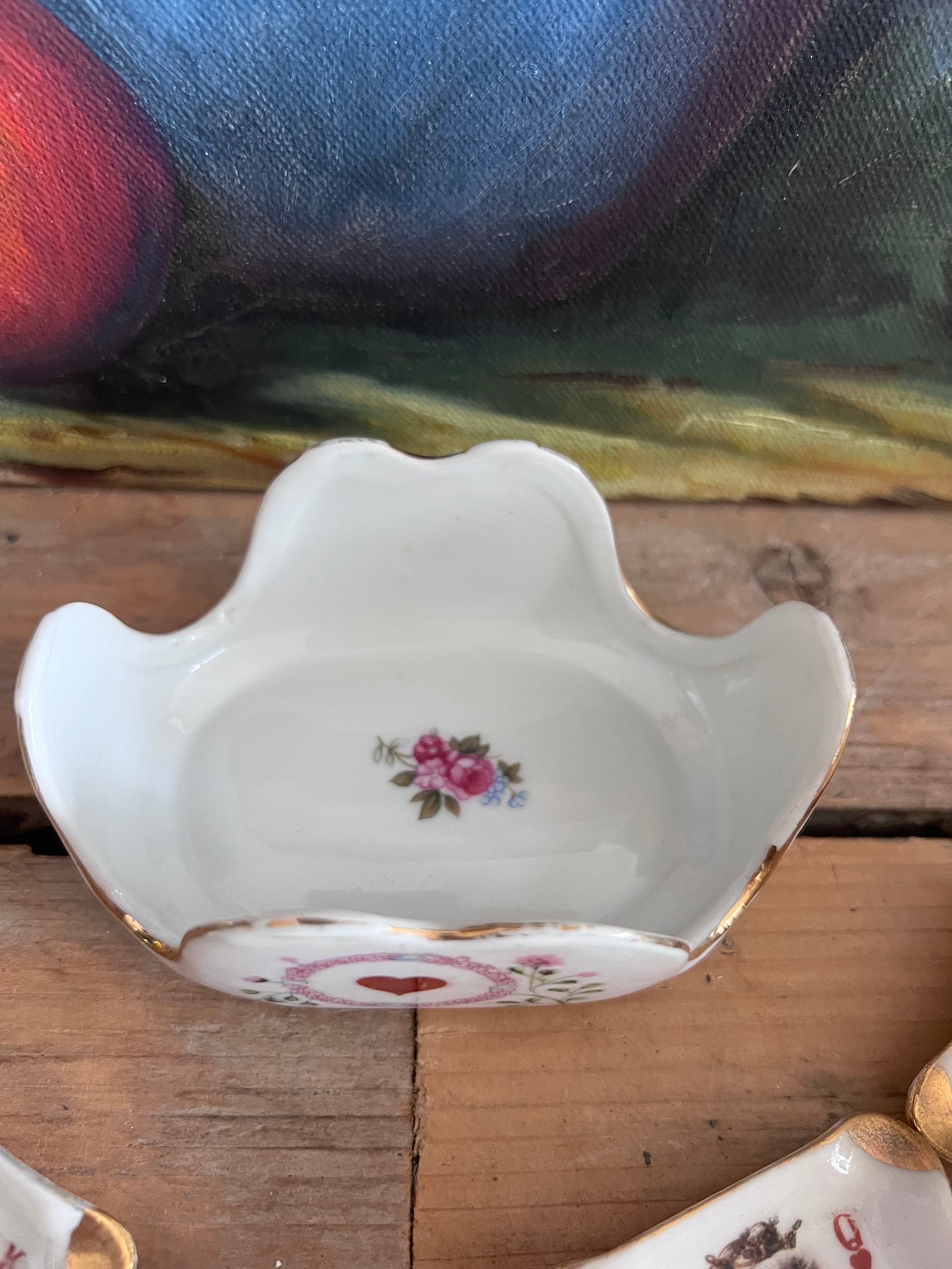 speelkaart bakje porselein, bridge bakjes met houder, porseleinen kaartspel organizer, kaartspelaccessoires, bridge accessoires porselein, stijlvolle kaartspel houder, cadeau voor kaartliefhebber