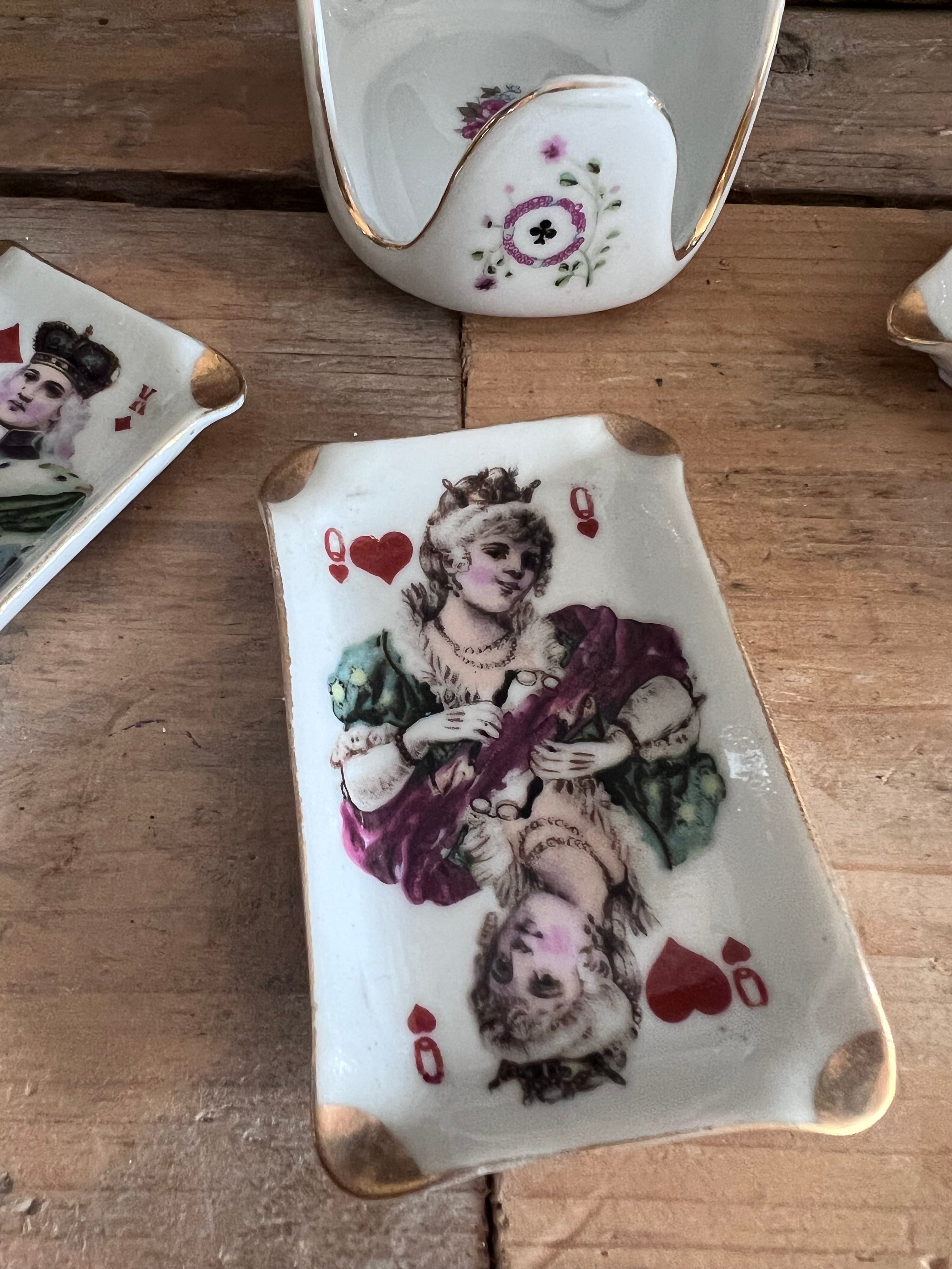 speelkaart bakje porselein, bridge bakjes met houder, porseleinen kaartspel organizer, kaartspelaccessoires, bridge accessoires porselein, stijlvolle kaartspel houder, cadeau voor kaartliefhebber