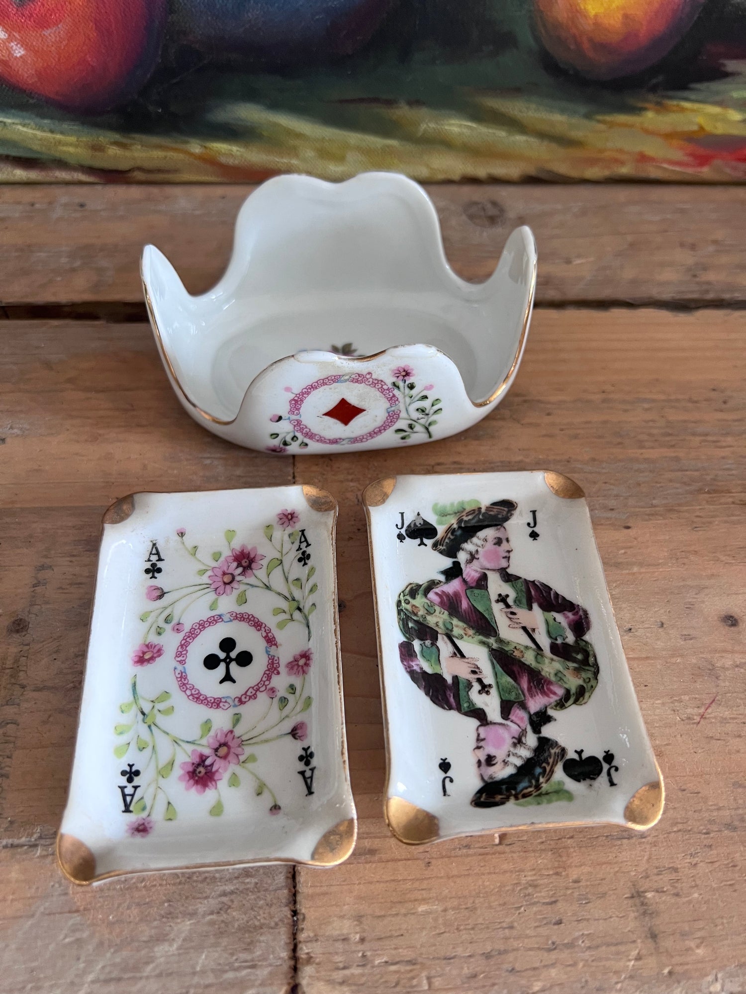 speelkaart bakje porselein, bridge bakjes met houder, porseleinen kaartspel organizer, kaartspelaccessoires, bridge accessoires porselein, stijlvolle kaartspel houder, cadeau voor kaartliefhebber