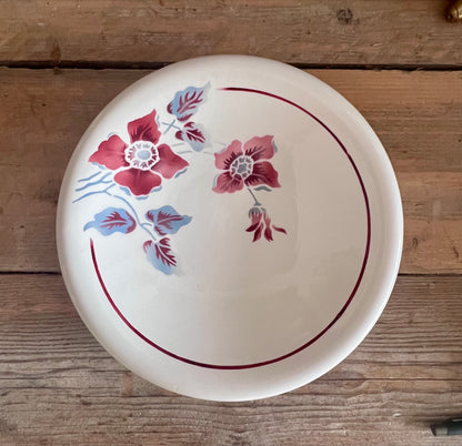 vintage schaal Frankrijk, aardewerken schaal vintage, Clematite schaal, schaal met clematis afbeelding, Frans aardewerk, vintage servies, Clematite aardewerk, decoratieve schaal, Franse vintage decoratie, botanische schaal vintage