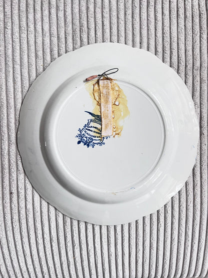 Adams Ironstone wandbord, Ironstone servies, vintage wandbord, boerinnetje met dieren voeren, landelijk wandbord, decoratief bord Ironstone, Adams porselein bord, nostalgisch wandbord, landelijke stijl decor, vintage keukenaccessoires.