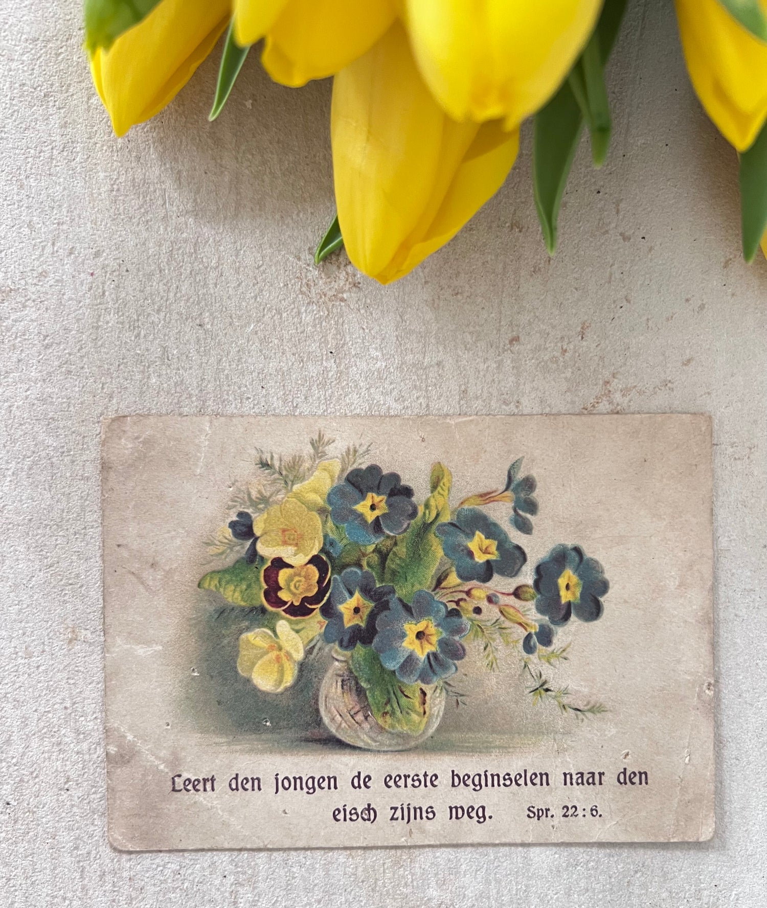 Antiek zondagsschoolplaatje met bloemen
