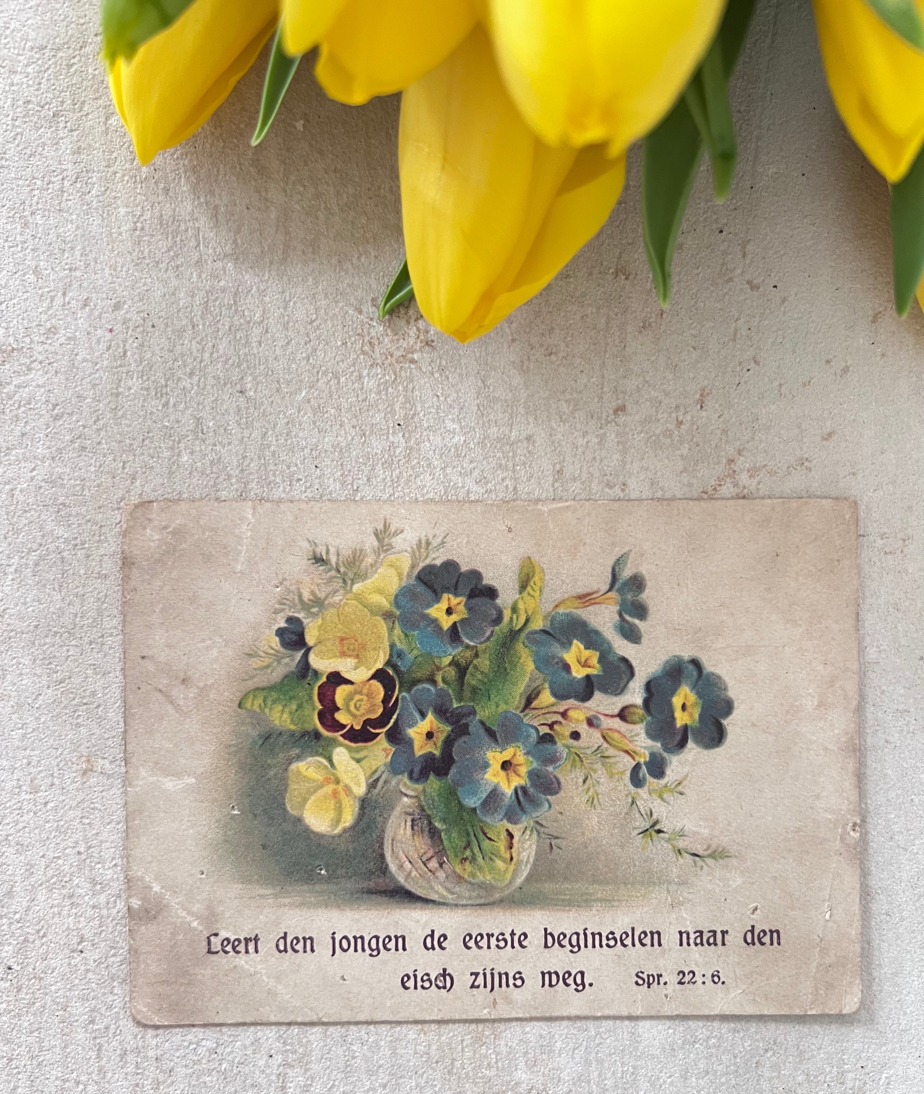 Antiek zondagsschoolplaatje met bloemen