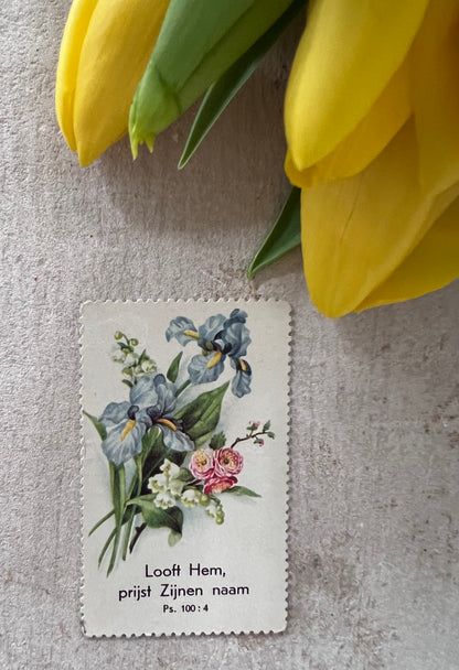 Antiek zondagsschool plaatje met zomerbloeiers