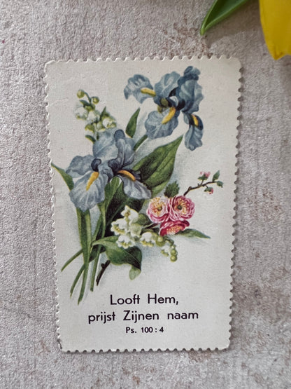 Antiek zondagsschool plaatje met zomerbloeiers